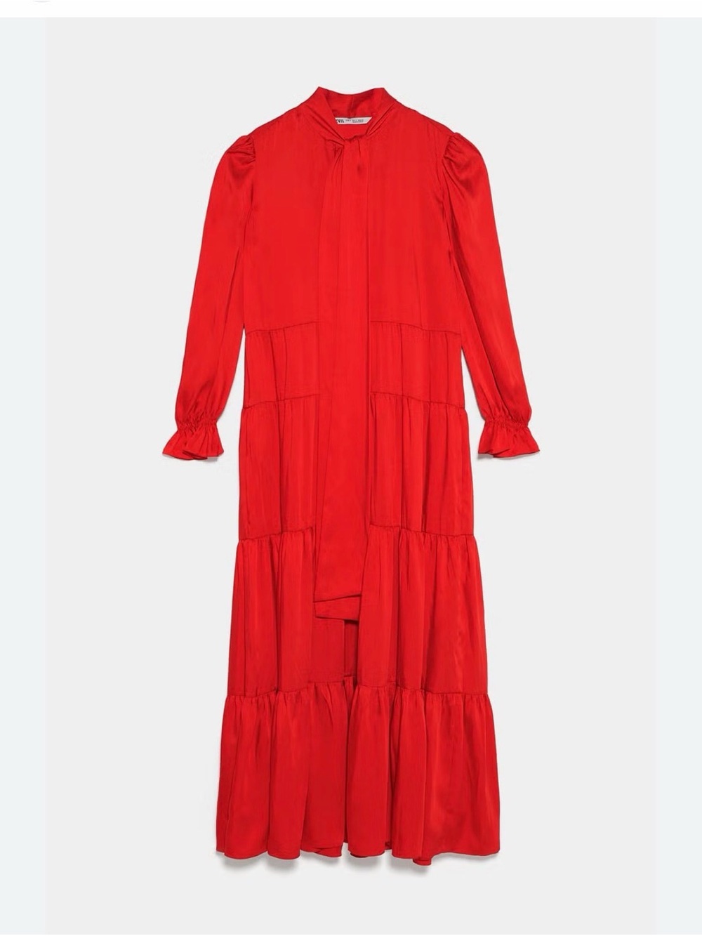 Zara Red Tiered Maxi Dress with Ruffle Cuffs
